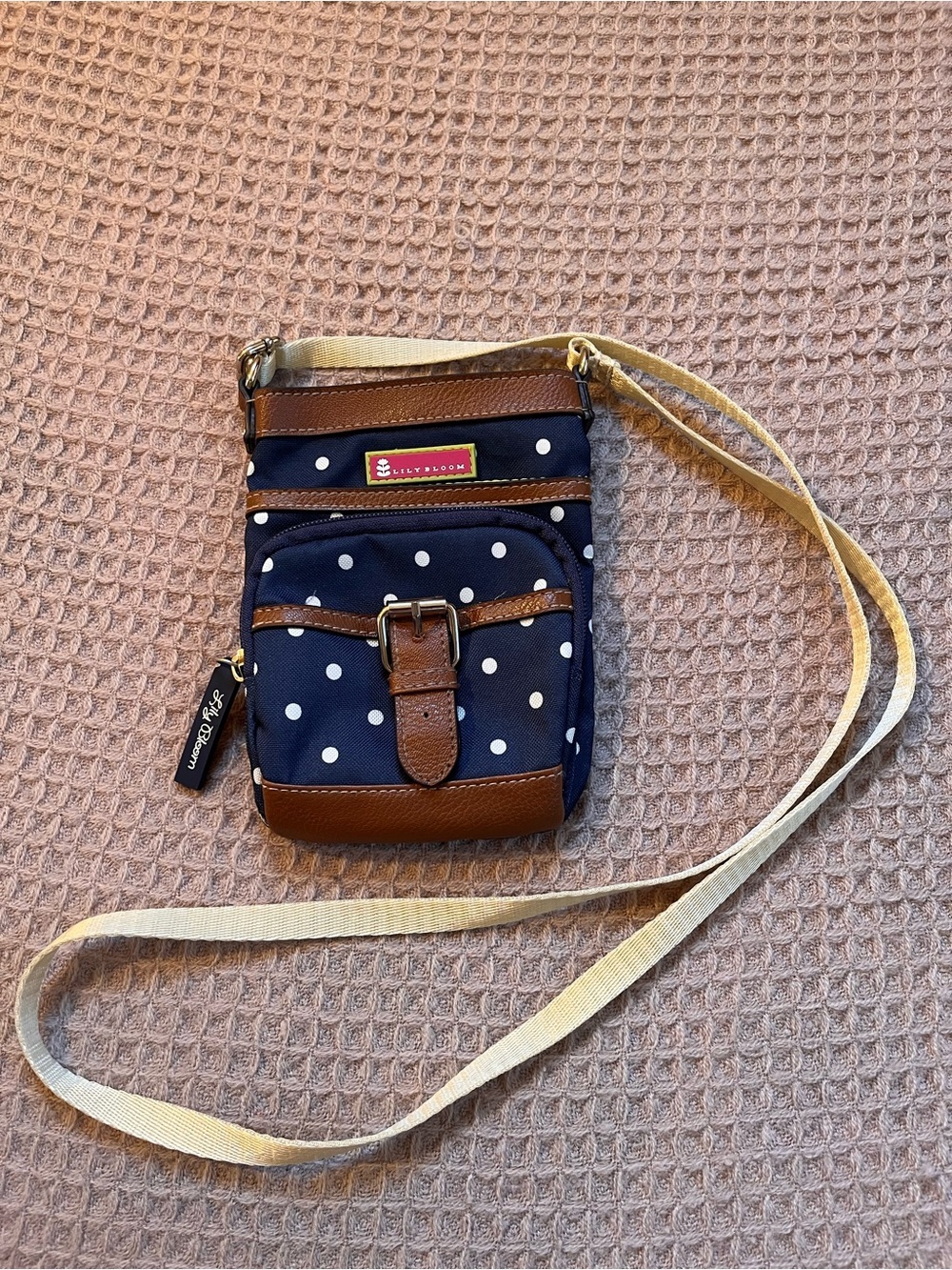 Lily Bloom Mini Crossbody Bag Navy White Polka Dot Brown
Buckle Phone Purse